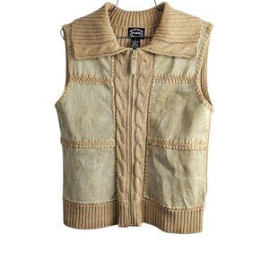 Designers Studio Originals Vintage Leather Zip Front Cable Knit Sweater Vest